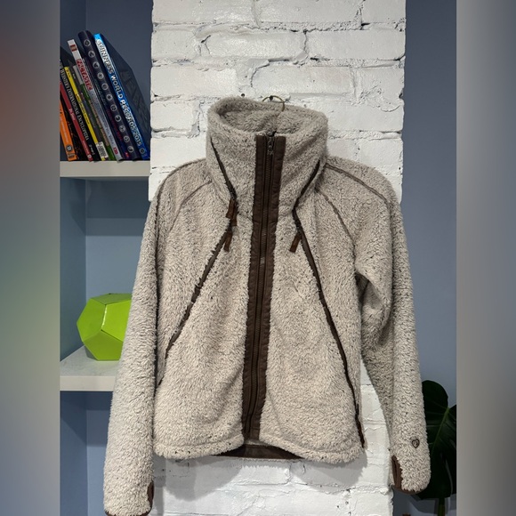 Kuhl Sweater Womens Medium Gray Brown‎ Full Zip Soft Fleece Hooded Mom Outdoor - Picture 1 of 11